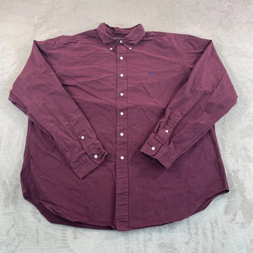 Polo Ralph Lauren Oxford Shirt Men 2XL Maroon Classic Fit Pony Long Sleeve Prepp